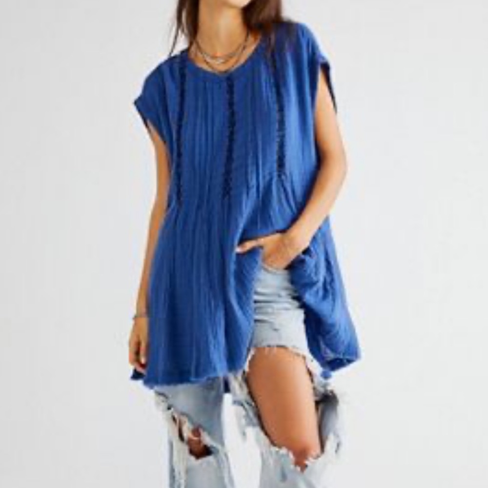 Free People Marissa Striped Tunic Navy Blue